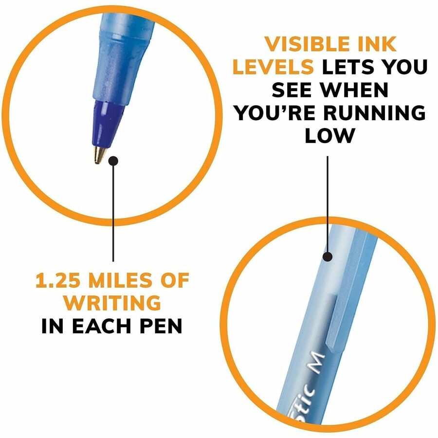 BIC Round Stic Ballpoint Pens - Medium Pen Point - Blue Ink - Blue Barrel - 1/Box - 6 / Bundle