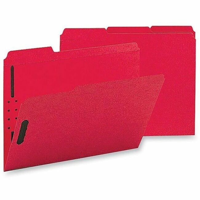 Business Source 1/3 Tab Cut Letter Recycled Fastener Folder - 8 1/2" x 11" - 3/4" Expansion - 2 Fastener(s) - 2" Fastener Capacity - Top Tab Location - Assorted Tab Position - 11 pt. - 2 Plys - Red - 10% Recycled - 50 / Box