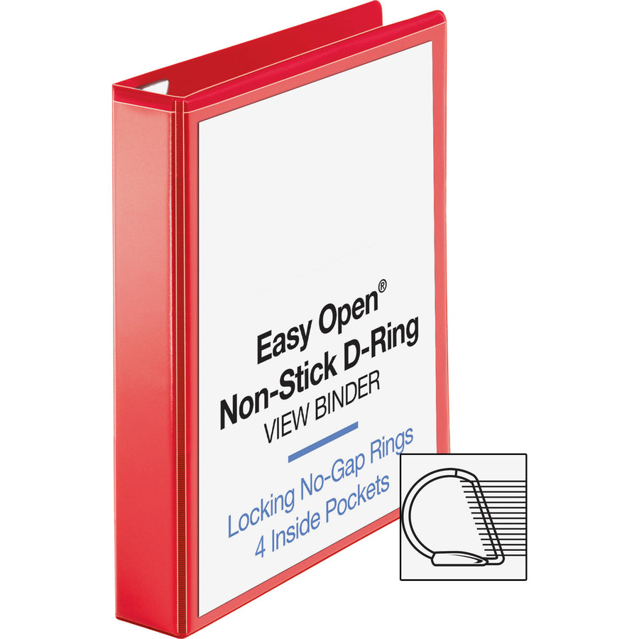 Business Source Red D-ring Binder - 1 1/2" Binder Capacity - Letter - 8 1/2" x 11" Sheet Size - Fastener(s): D-Ring - Pocket(s): 4 - Polypropylene - Red - Non-stick, Clear Overlay, Ink-transfer Resistant, Labeling Area - 1 Each