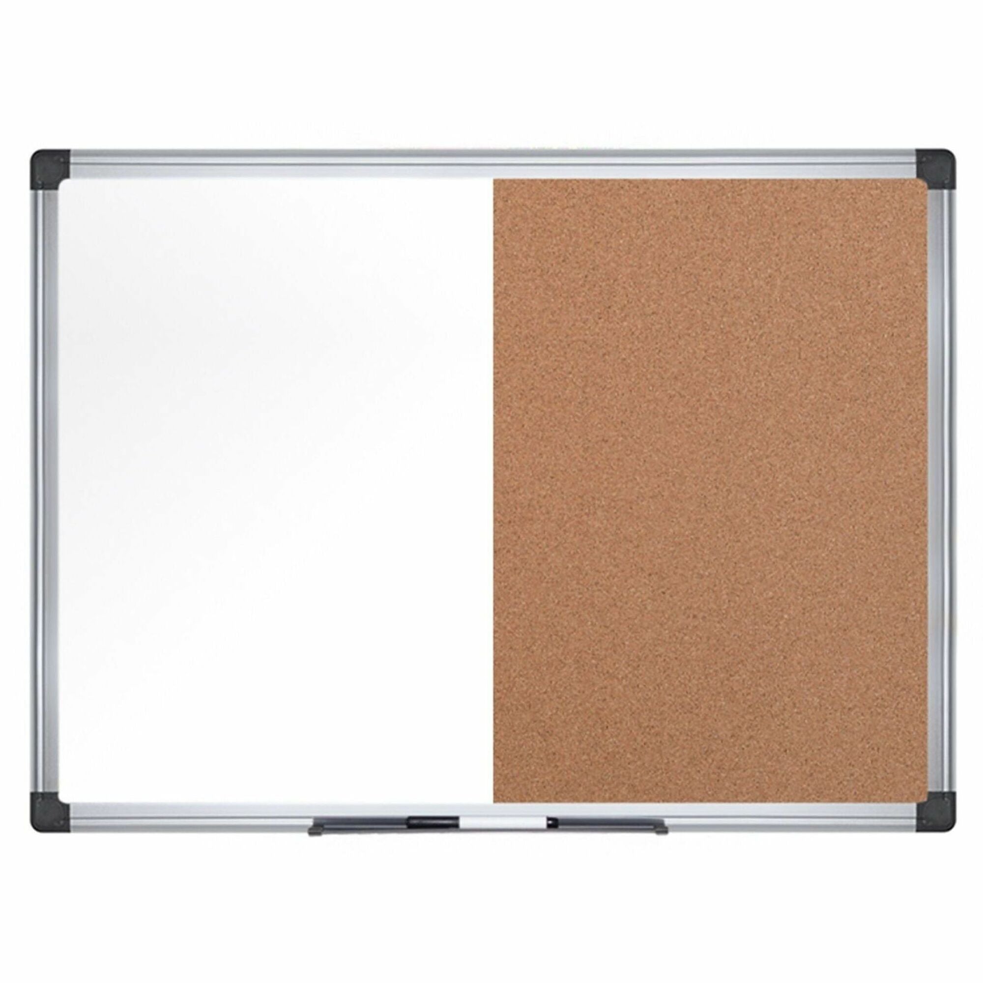 MasterVision Maya Series Dry-Erase Combo Board - 0.50" Board Height x 36" Board Width x 48" Board Depth - Natural Cork, Melamine Surface - Self-healing, Resilient, Easy to Clean, Dry Erase Surface, Durable - Silver Aluminum Frame - 1 Each - TAA Compliant