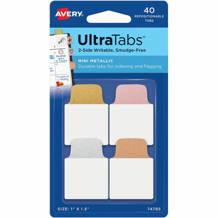 Avery®  UltraTabs Metallic Color 2-sided Mini Tabs - 40 Tab(s) - 1.50" Tab Height x 1" Tab Width - Clear Film, Gold Paper, Rose Gold, Copper Tab(s) - 40 / Pack