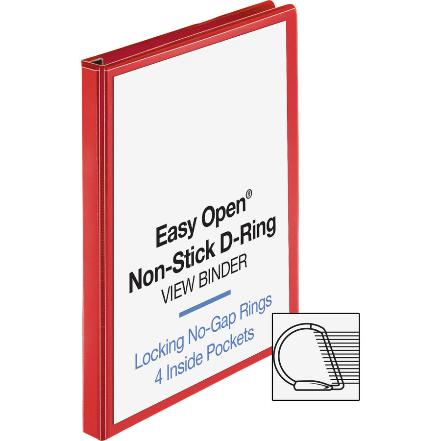Business Source Red D-ring Binder - 1" Binder Capacity - Fastener(s): D-Ring - Pocket(s): 4 - Polypropylene - Red - Non-stick, Labeling Area - 1 Each