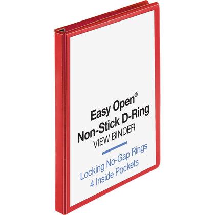 Business Source Red D-Ring Binder - 1’’ Capacity - 4 Pockets - Polypropylene - Non-Stick - 1 Each - Presentation / View