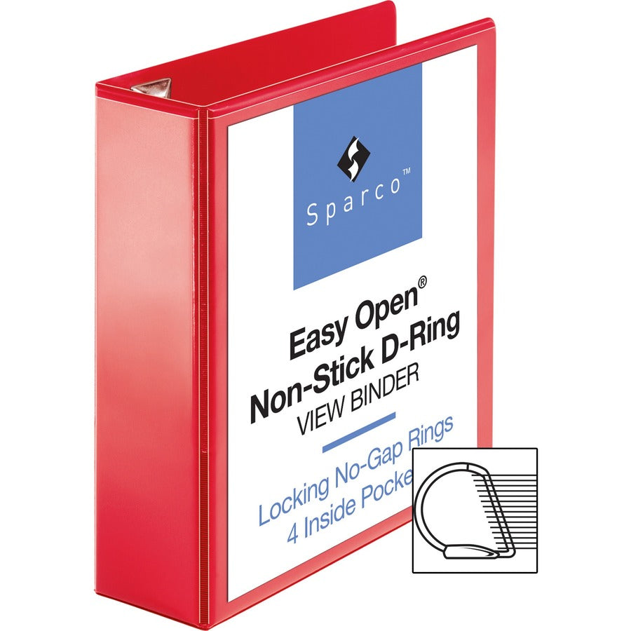 Business Source Red D-ring Binder - 3" Binder Capacity - Letter - 8 1/2" x 11" Sheet Size - Fastener(s): D-Ring - Pocket(s): 4 - Polypropylene - Red - Non-stick, Ink-transfer Resistant, Locking Ring - 1 Each