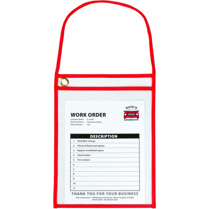 C-Line Hanging Strap Shop Ticket Holder: Support 9’’ x 12’’ Media - Red Clear - 15/Box - Plastic Holders & Pockets