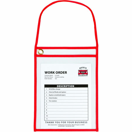 C-Line Hanging Strap Shop Ticket Holder - Support 9" x 12" Media - Red, Clear - 15 / Box