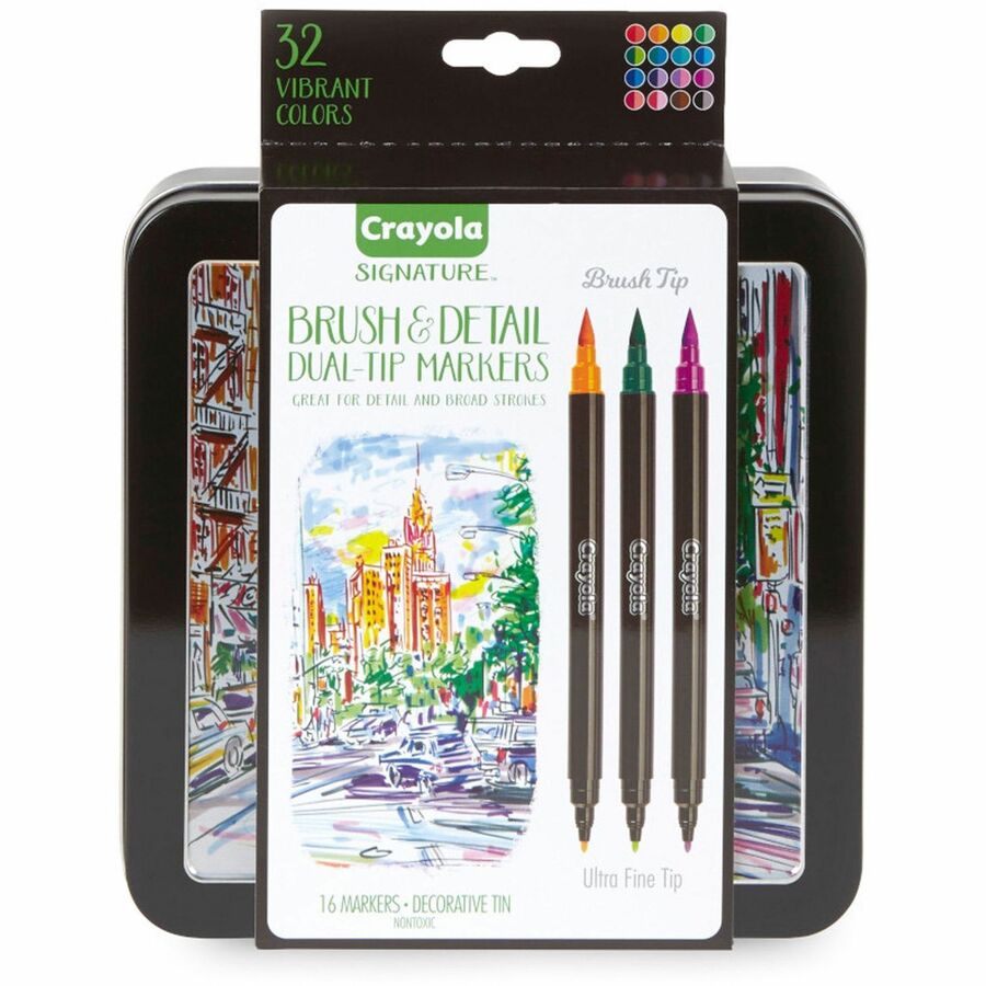 Crayola Brush & Detail Dual Tip Markers - Ultra Fine Brush Marker Point - 16 / Set