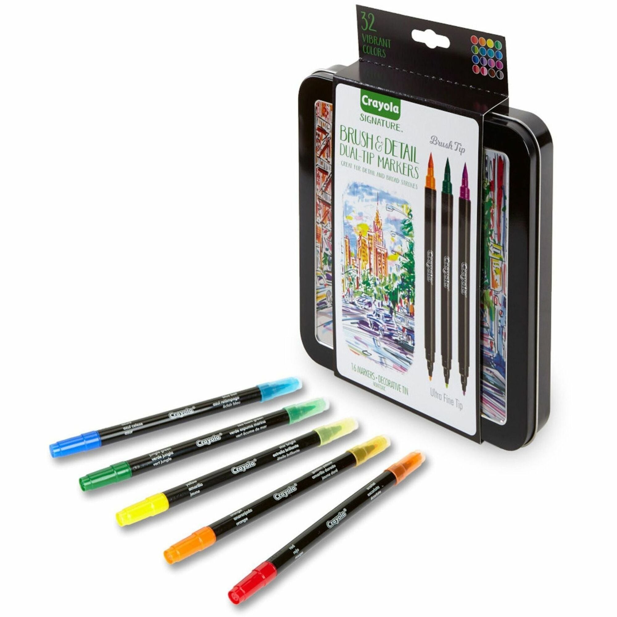 Crayola Brush & Detail Dual Tip Markers - Ultra Fine Brush Marker Point - 16 / Set