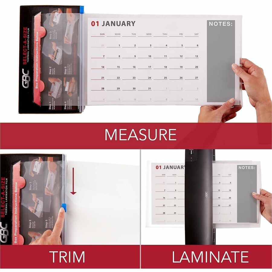 GBC Select-A-Size Thermal Lamination Film - Sheet Size Supported: 0.12" Thickness - Laminating Pouch/Sheet Size: 9" Width x 100 ft Length - for ID Badge - Clear - 1 Roll