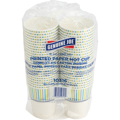 Genuine Joe 8 oz Hot Beverage Cups - 8 fl oz - Assorted - Paper - Hot Chocolate, Cappuccino, Tea, Coffee, Beverage - 50 / Pack