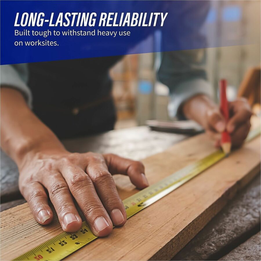 Genuine Joe Tape Measure - 12 ft Length - Imperial Measuring System - Red, Black - 1 Each