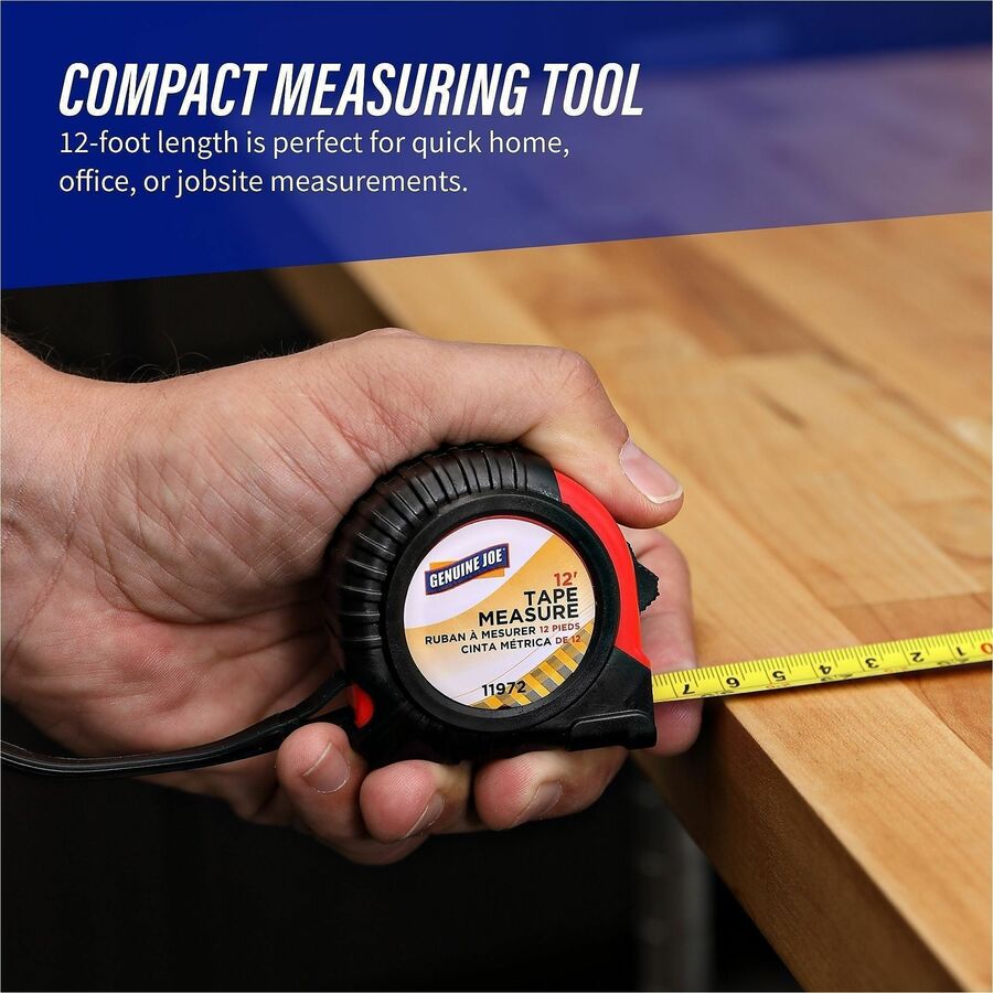 Genuine Joe 12 ft Tape Measure - Imperial System - Red/Black