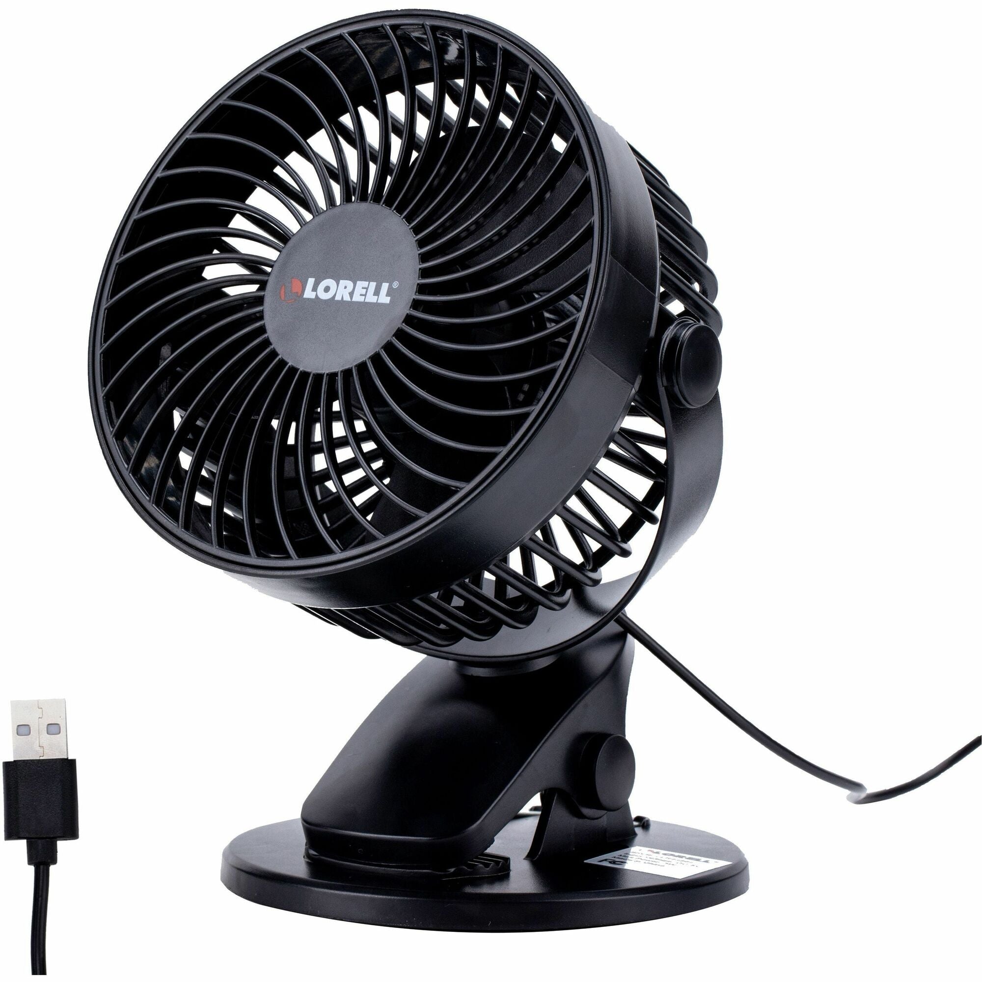 Lorell USB Personal Fan - 127 mm Fan Diameter - 2 Speed - Breeze Mode, Quiet, Adjustable Tilt Head - 7.7" Height x 5.8" Width - Black