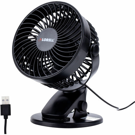Lorell USB Personal Fan - 127 mm Fan Diameter - 2 Speed - Breeze Mode, Quiet, Adjustable Tilt Head - 7.7" Height x 5.8" Width - Black