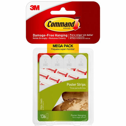 Command Poster Strips: White 1.81’’ x 0.63’’ - 136 Pack - Mounting Tape & Putty