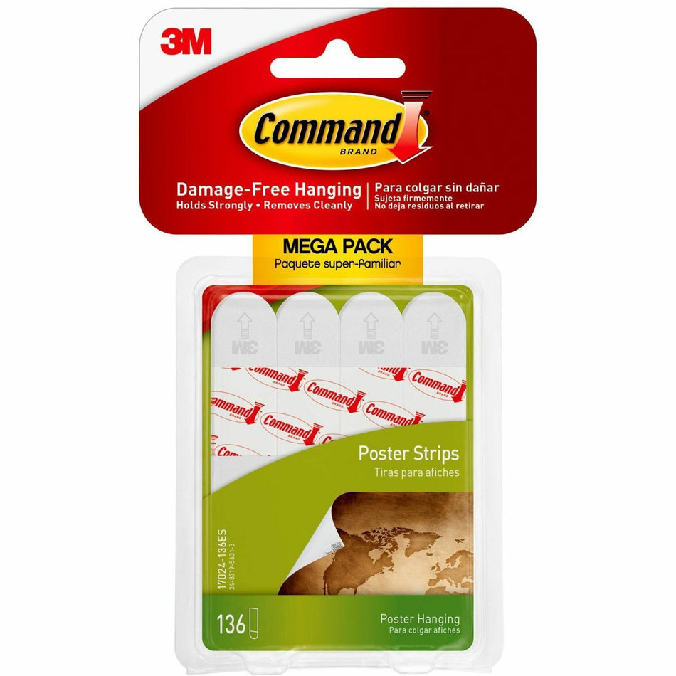 Command Poster Strips - 1.81" Length x 0.63" Width - White - 136 / Pack