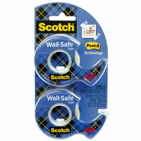 Scotch Wall-Safe Tape - 18.06 yd Length x 0.75" Width - Translucent - Dispenser Included - 2 / Pack