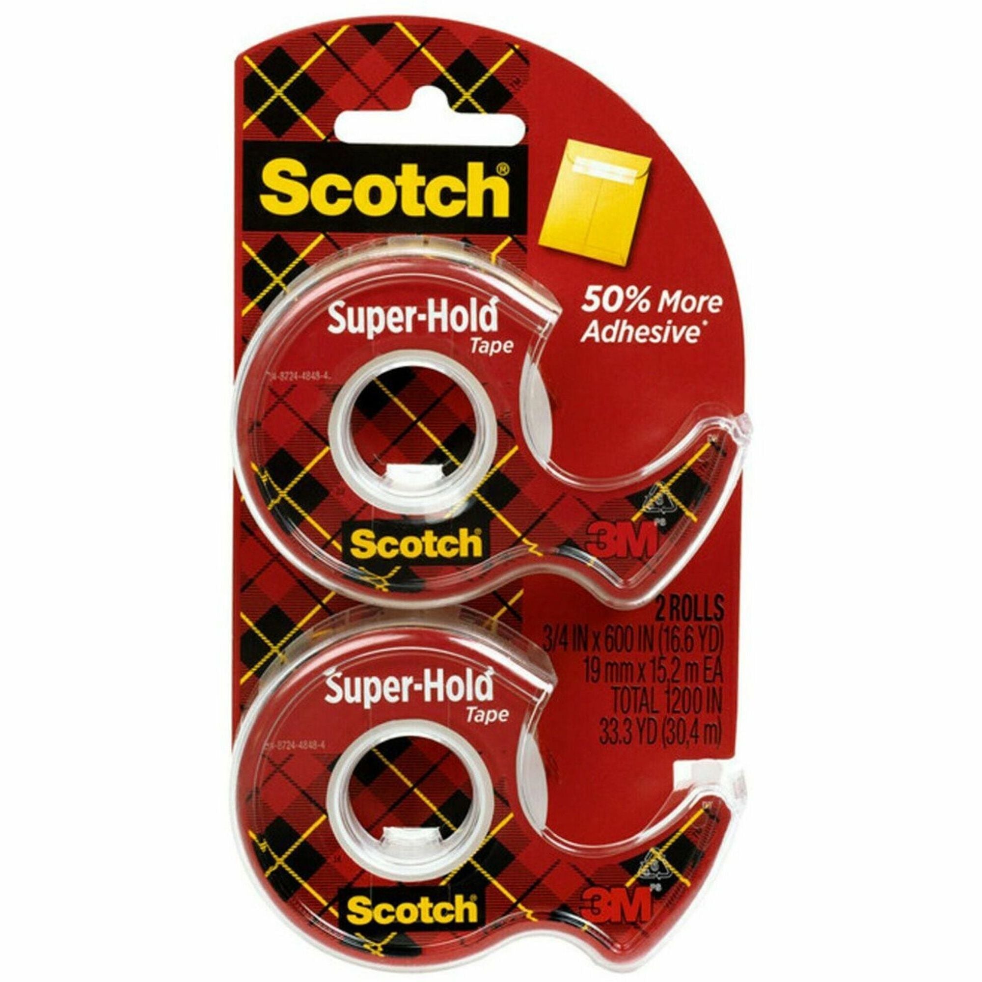 Scotch Super-Hold Tape - 16.67 yd Length x 0.75" Width - Translucent - Dispenser Included - 2 / Pack