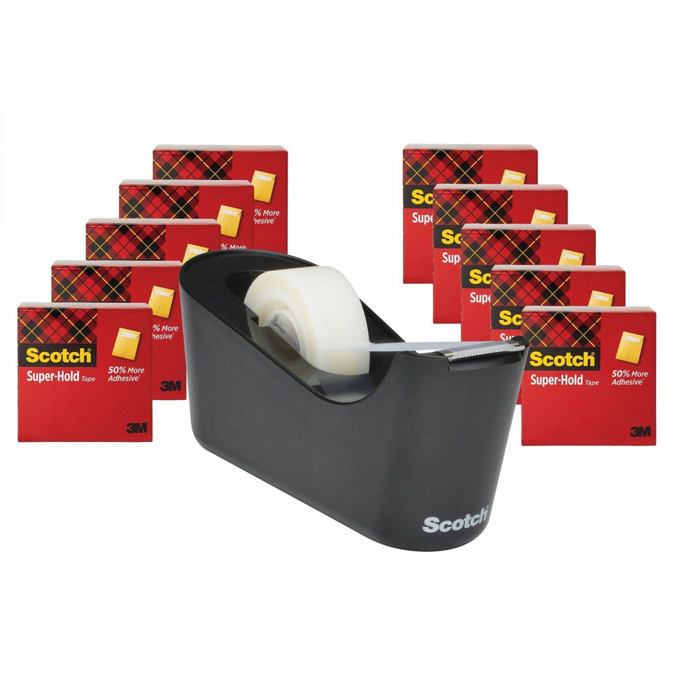 Scotch Super-Hold Tape - 27.78 yd Length x 0.75" Width - Clear - Dispenser Included - 10 / Pack