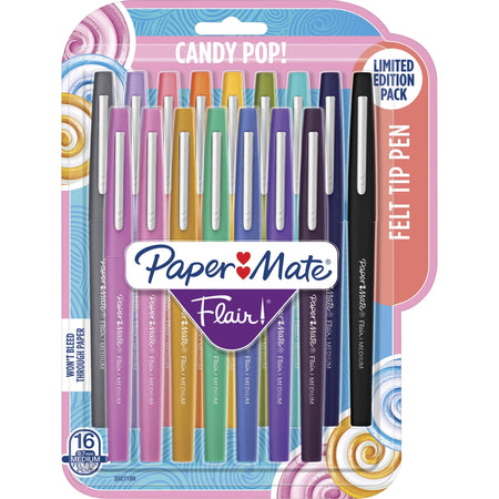 Paper Mate Flair Candy Pop Pack Felt Tip Pens - 0.7 mm Medium Pen Point - Water Based - Felt Tip - 16 / Pack