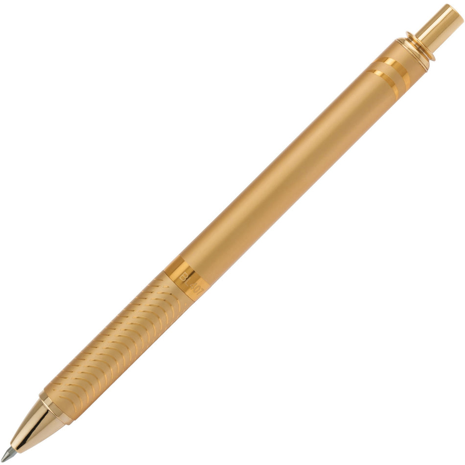 EnerGel EnerGel Alloy Gel Ink Retractable Pen - 0.7 mm Medium Pen Point - Refillable - Retractable - Black Ink - Liquid Gel Ink - Gold Aluminum Alloy Barrel - Metal Tip - 1 Each