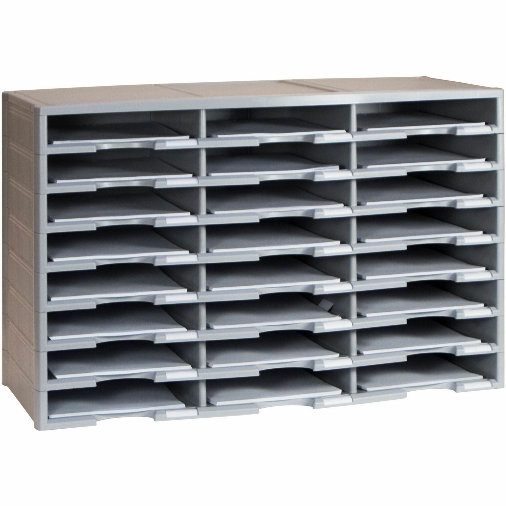 Storex Stackable Literature Sorter - 12000 x Sheet - 24 Compartment(s) - Compartment Size : 9.50" x 12" - 20.50" Height x 14.13" Width31.38" Length - Gray - Plastic, Polystyrene - 1 Each