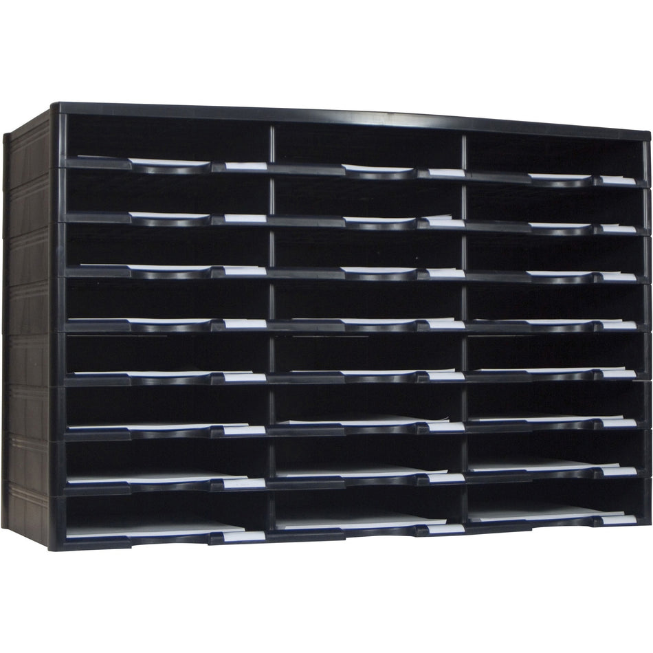 Storex Stackable Literature Sorter - 12000 x Sheet - 24 Compartment(s) - Compartment Size : 9.50" x 12" - 20.50" Height x 14.13" Width31.38" Length - Black - Plastic, Polystyrene - 1 Each