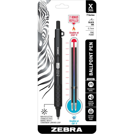 Zebra Steel 7 Series X-701 Retractable Ballpoint Pen - 0.7 mm Fine Pen Point - Refillable - Retractable - Stainless Steel Barrel - 1 Each