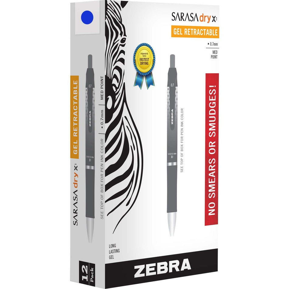 Zebra SARASA dry X1 Retractable Gel Pen - Retractable - Blue Ink - Dry, Gel-based - 1 Dozen