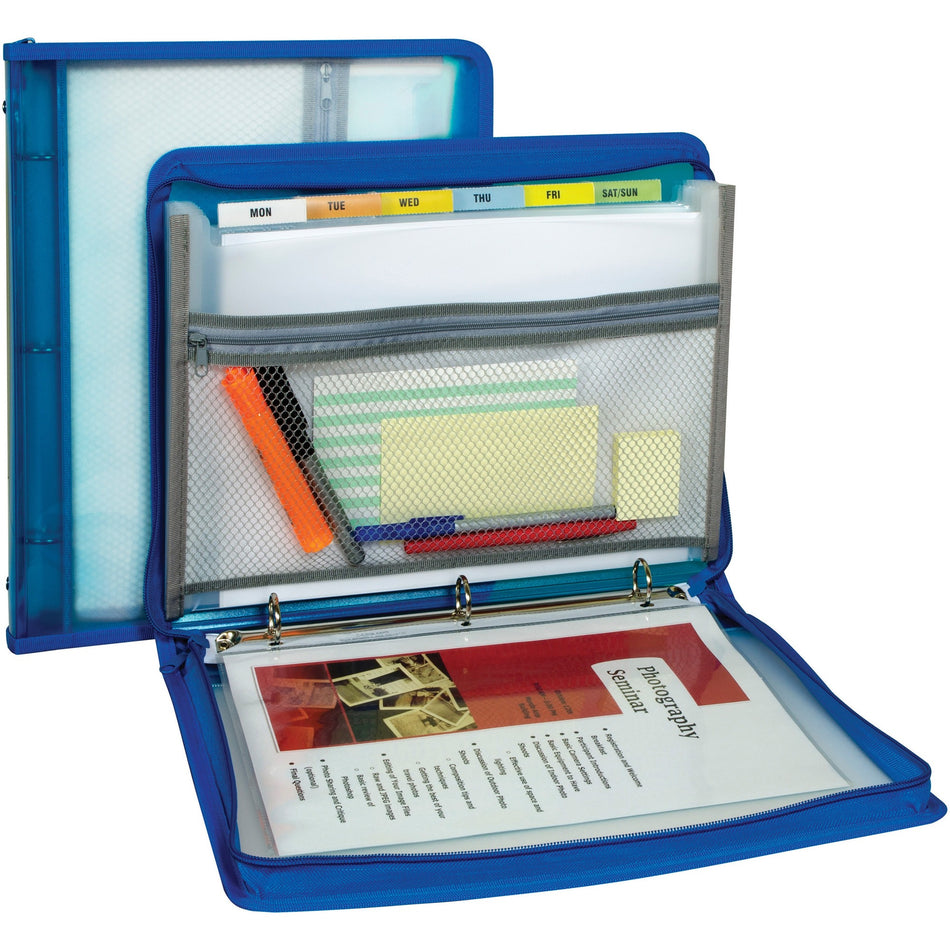 C-Line Expanding File Zippered Binder - Letter - 8 1/2" x 11" Sheet Size - 3 Ring(s) - Fastener(s): Ring - Pocket(s): 7 - 6 Divider(s) - Blue - Zipper Closure, Pencil Holder - 1 Each