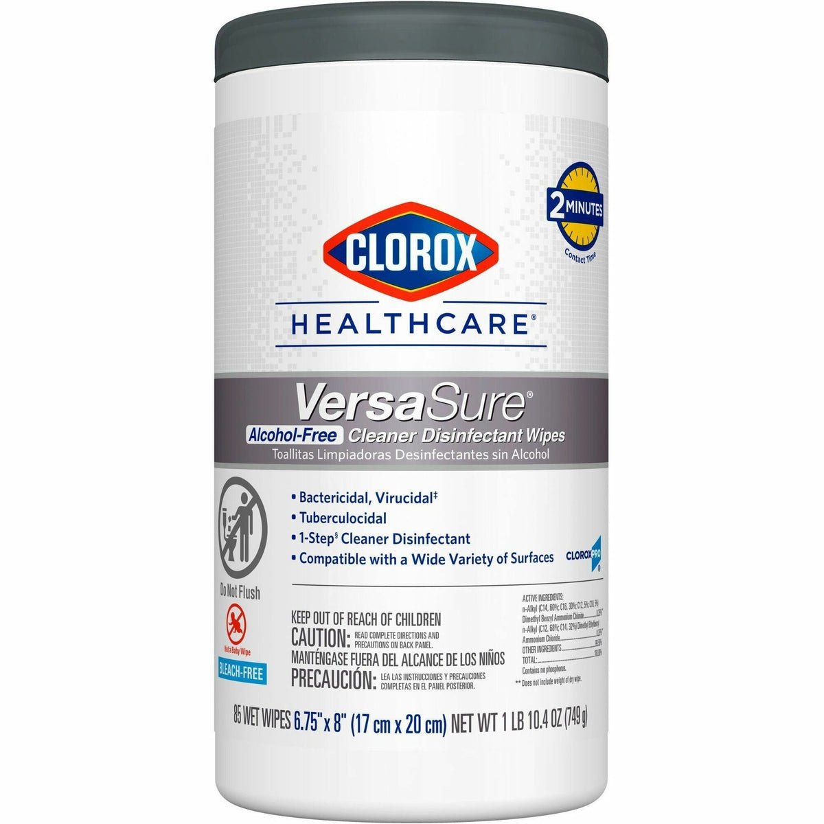 Clorox Healthcare VersaSure Cleaner Disinfectant Wipes - 8" Length x 6.75" Width - Disinfectant, Durable, Alcohol-free, Chemical-free, Fragrance-free, Fume-free, Bleach-free, Strong - White - 85/Tub - 1 Each