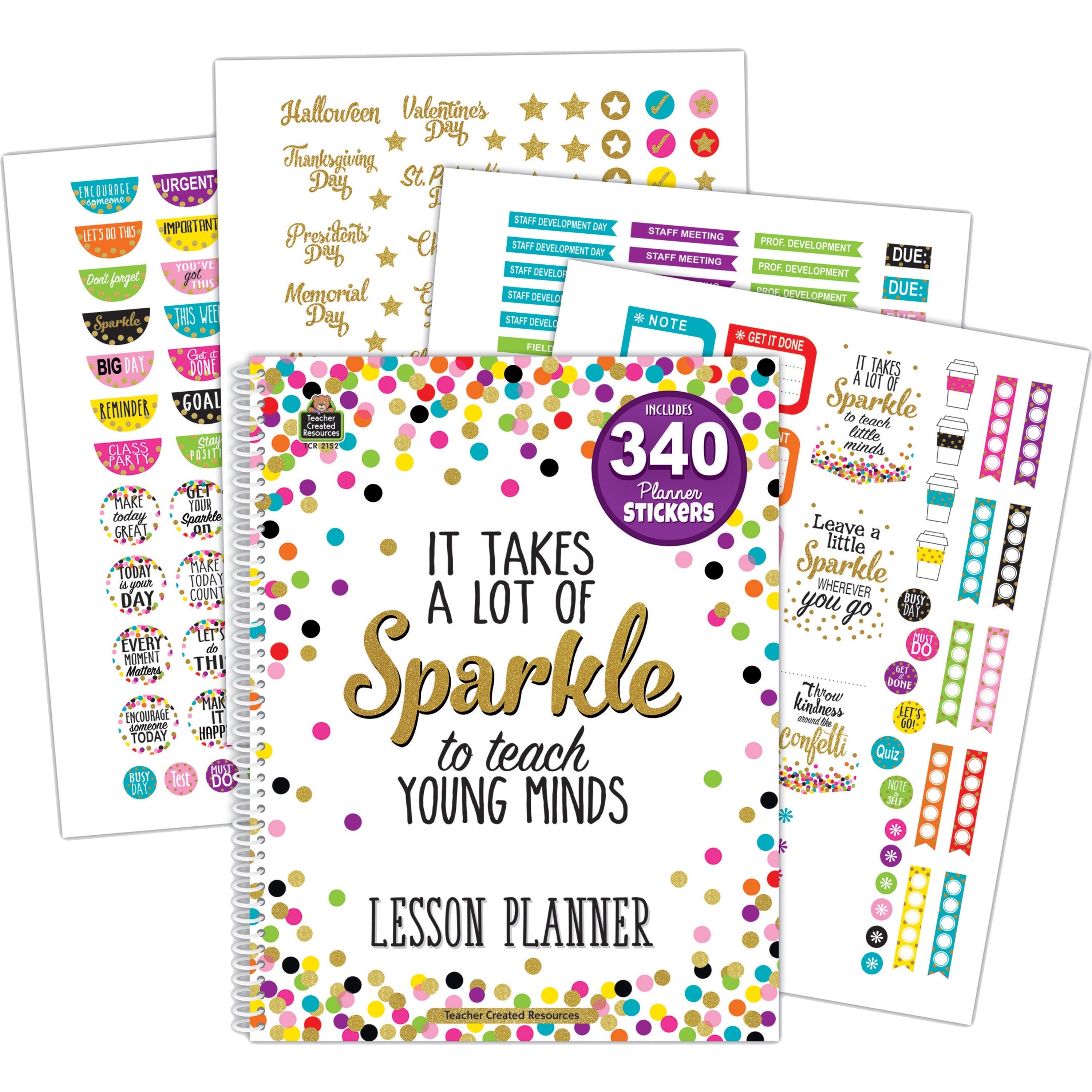 Teacher Created Resources Confetti Lesson Planner - Academic - 40 Week - Wire Bound - Multi - 11" Height x 8.5" Width - Appointment Schedule, Event Planning Sheet - 1 Each