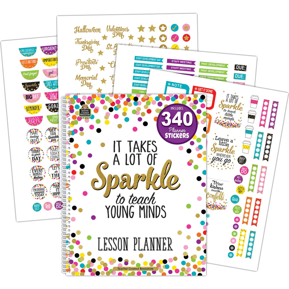 Teacher Created Resources Confetti Lesson Planner - Academic - 40 Week - Wire Bound - Multi - 11" Height x 8.5" Width - Appointment Schedule, Event Planning Sheet - 1 Each