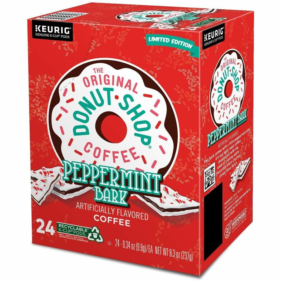The Original Donut Shop® K-Cup, Pod Peppermint Bark Keurig Single-Serve K-Cup Pods, Light Roast Coffee, 24 Count - Compatible with K-Cup Brewer - Light - K-Cup, Pod - Peppermint Bark - Kosher - 24 / Pack