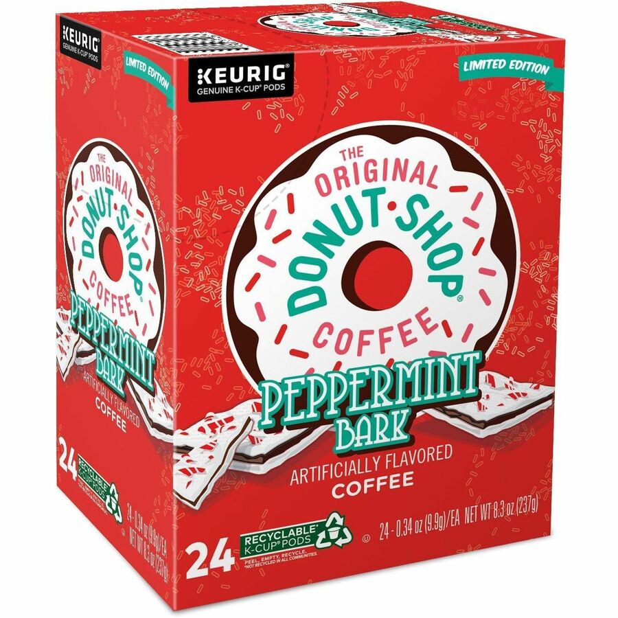 The Original Donut Shop® K-Cup, Pod Peppermint Bark Keurig Single-Serve K-Cup Pods, Light Roast Coffee, 24 Count - Compatible with K-Cup Brewer - Light - K-Cup, Pod - Peppermint Bark - Kosher - 24 / Pack