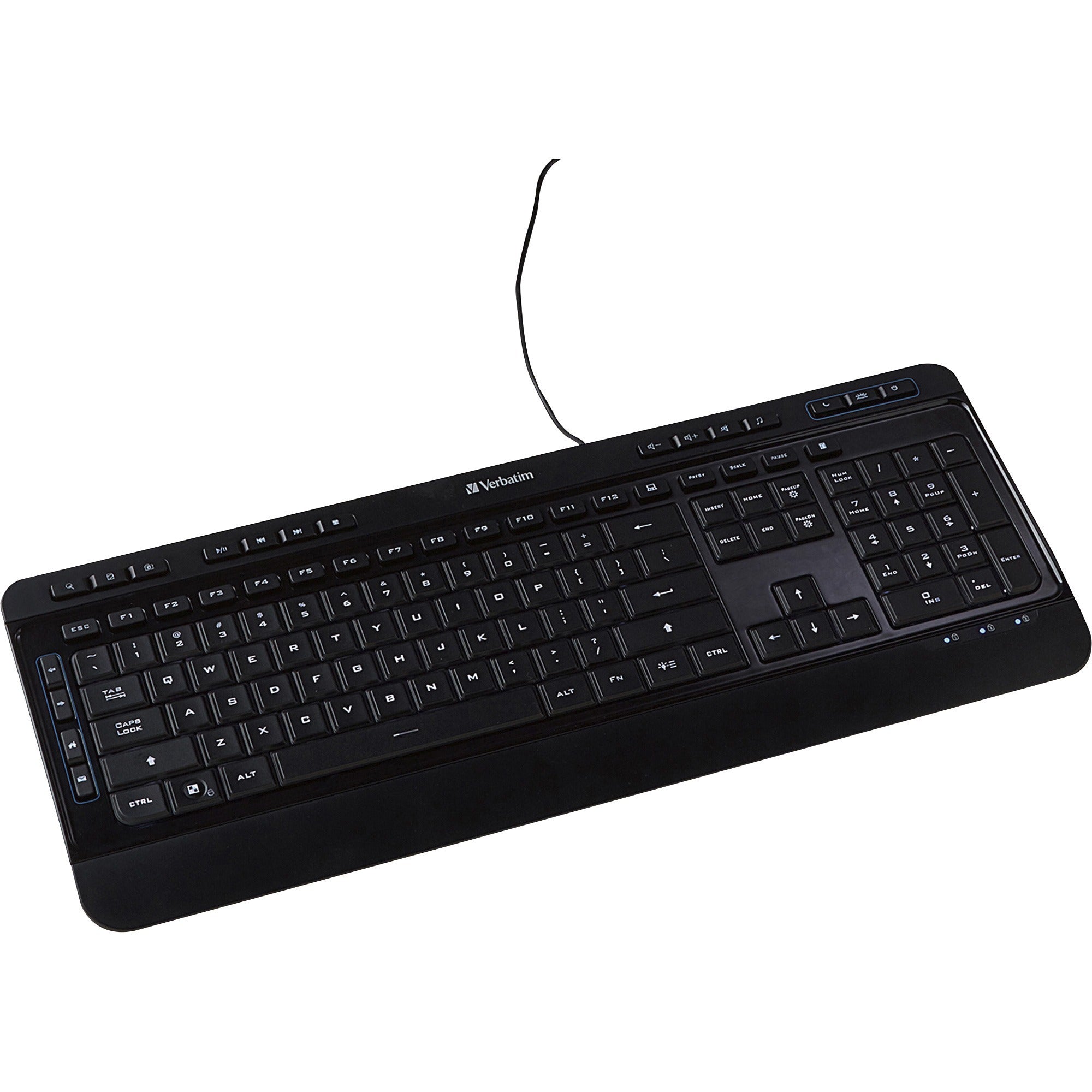 Verbatim Illuminated Wired Keyboard - Cable Connectivity - USB Type A Interface - Media Player Hot Key(s) - Windows, Mac OS, Linux - Black