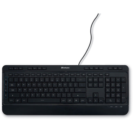 Verbatim Illuminated Wired Keyboard - USB Type A Interface - Media Player Hot Key - Black - Keyboards & Mice