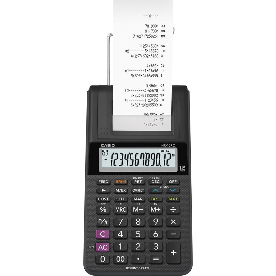 Casio HR-10RC Printing Calculator - 2 lps - Battery Powered, Portable Printing/Display - 12 Digits - Battery Powered - 1.7" Height x 4" Width x 8.2" Length - Handheld - 1 Each