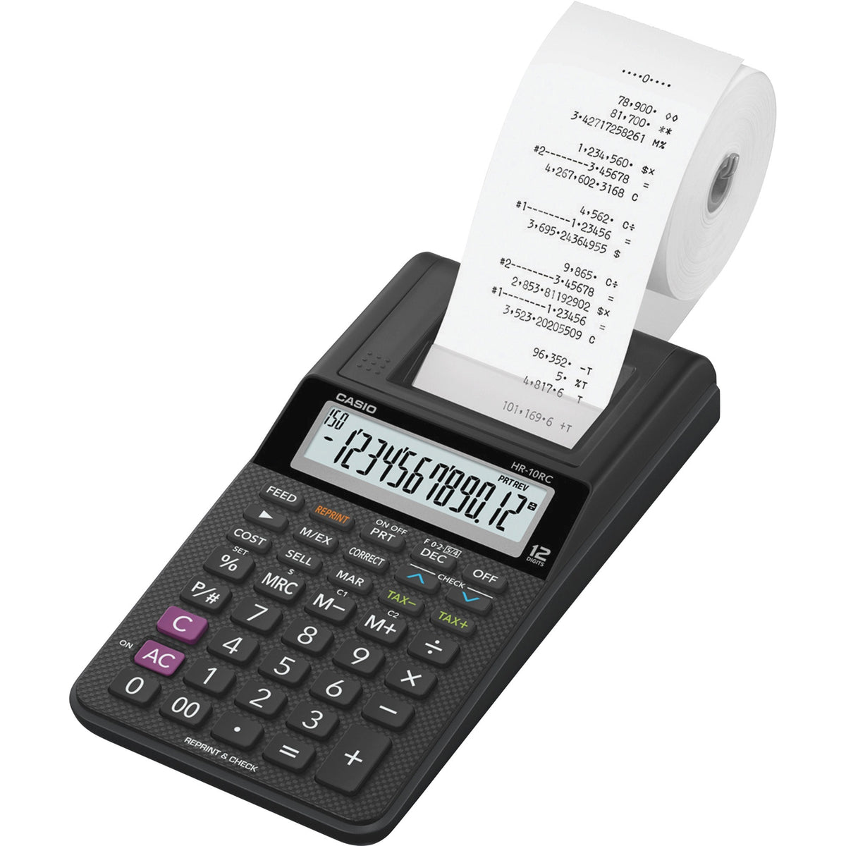 Casio HR-10RC Printing Calculator - 2 lps - Battery Powered, Portable Printing/Display - 12 Digits - Battery Powered - 1.7" Height x 4" Width x 8.2" Length - Handheld - 1 Each
