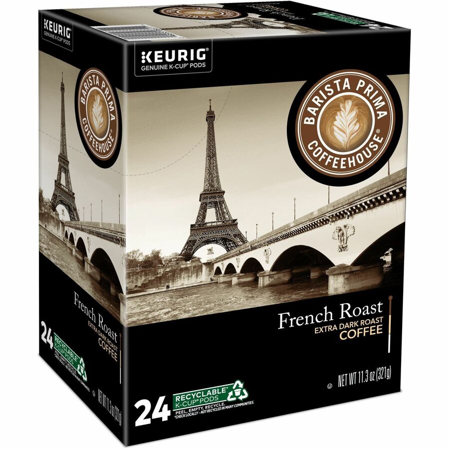 Barista Prima Coffeehouse® K-Cup French Roast Coffee - Compatible with Keurig Brewer - Dark - K-Cup - French Roast - 24/Box - 4 / Carton