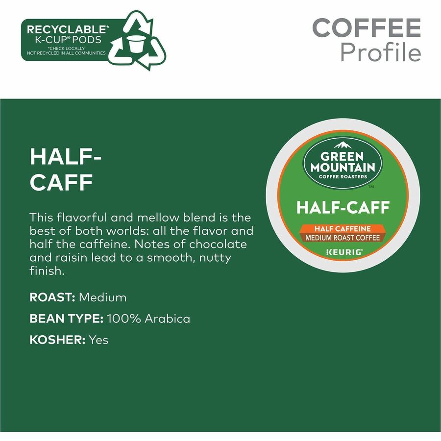 Green Mountain Coffee Roasters® K-Cup Half-Caff Coffee - Compatible with Keurig Brewer - K-Cup - Half Caff - 24/Box - 4 / Carton