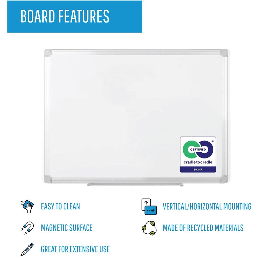 MasterVision Earth Series Dry-Erase Board - 36" (3 ft) Width x 24" (2 ft) Height - White Enamel Surface - Rectangle - Scratch Resistant, Pen Tray - 1 Each
