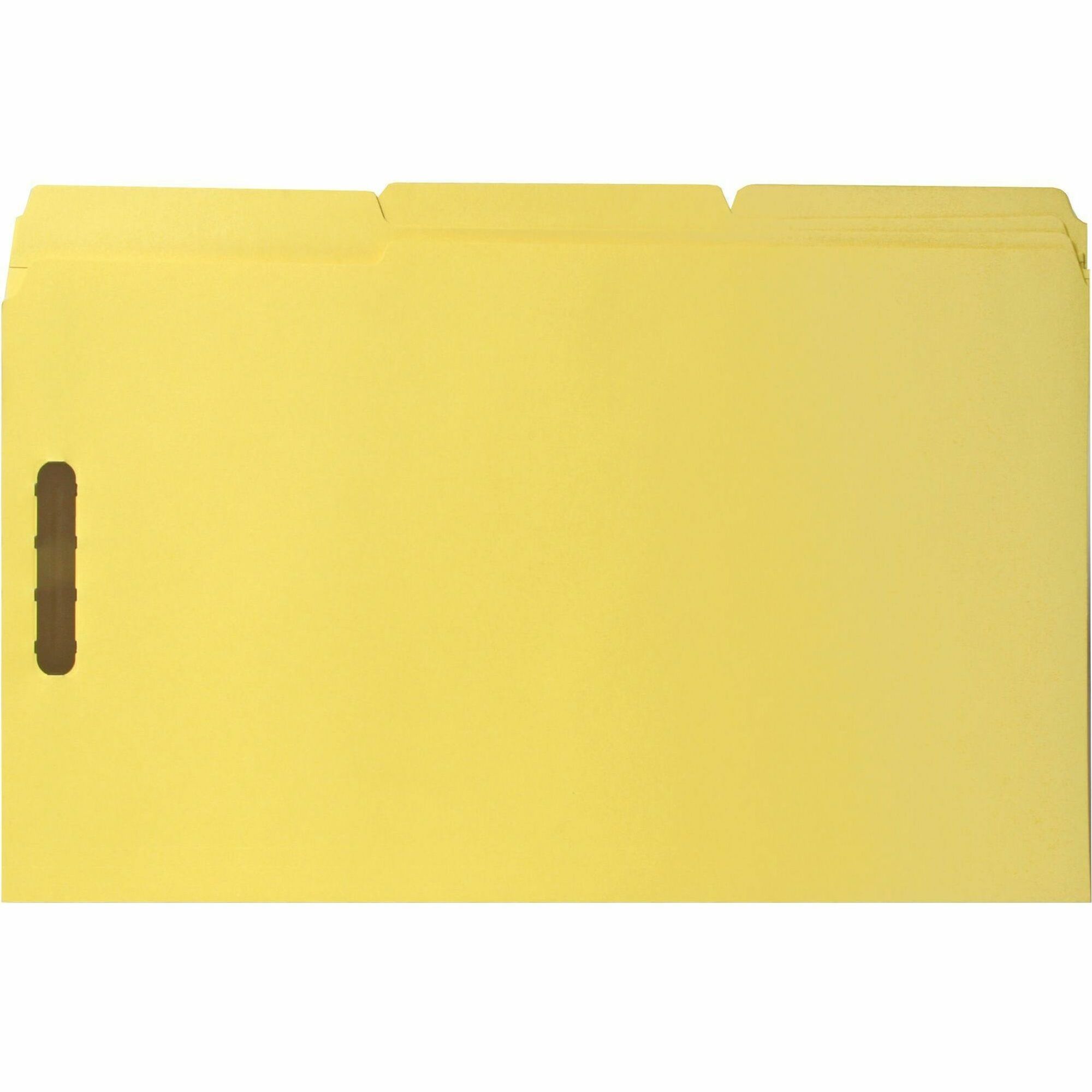 Business Source 1/3 Tab Cut Legal Recycled Fastener Folder - 11" x 14" - 3/4" Expansion - 2 Fastener(s) - 2" Fastener Capacity - 11 pt. - 2 Plys - Yellow - 10% Recycled - 50 / Box