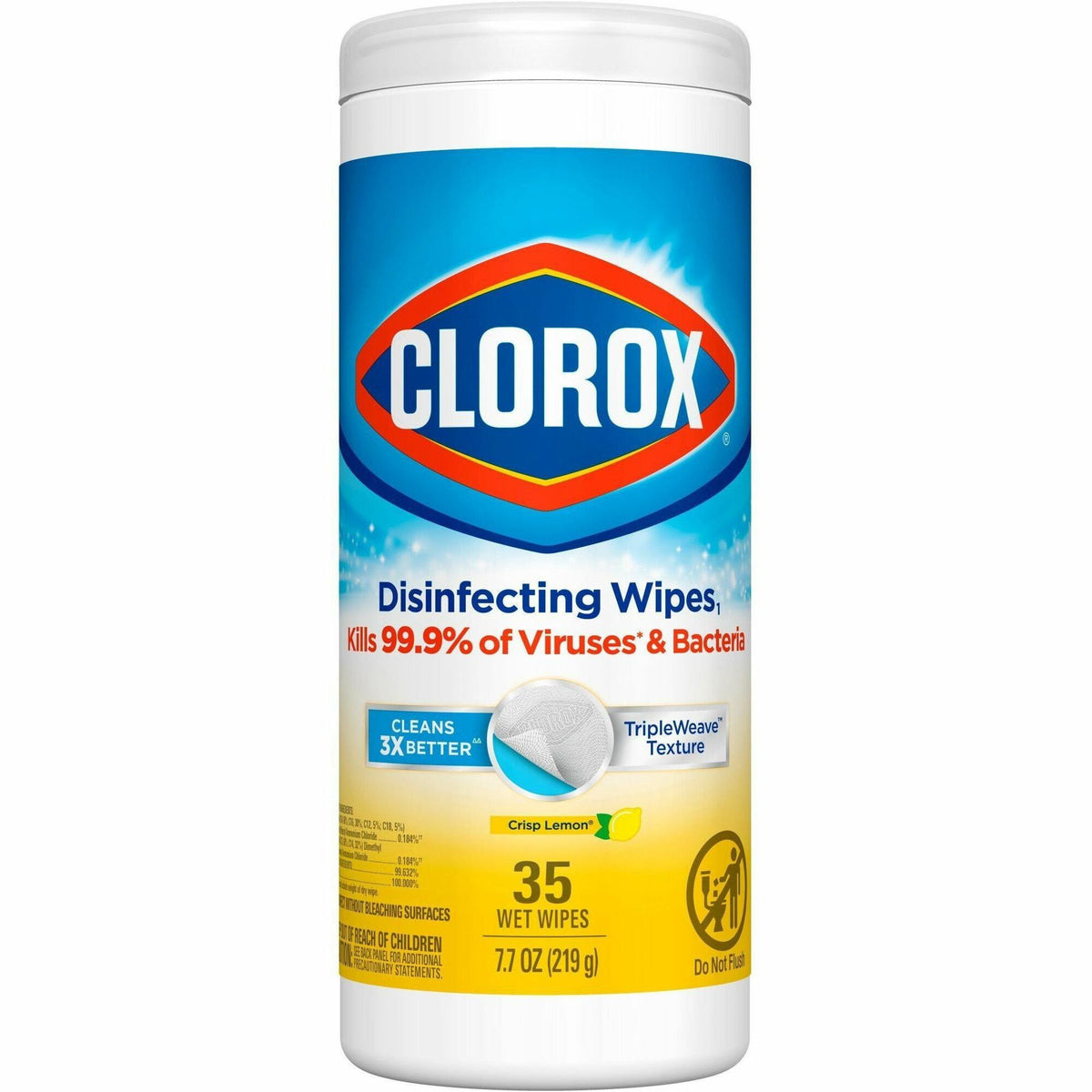 Clorox Disinfecting Cleaning Wipes - Ready-To-Use - Crisp Lemon Scent - Anti-bacterial, Textured, Bleach-free - Yellow - 35/Tub - 420 / Bundle
