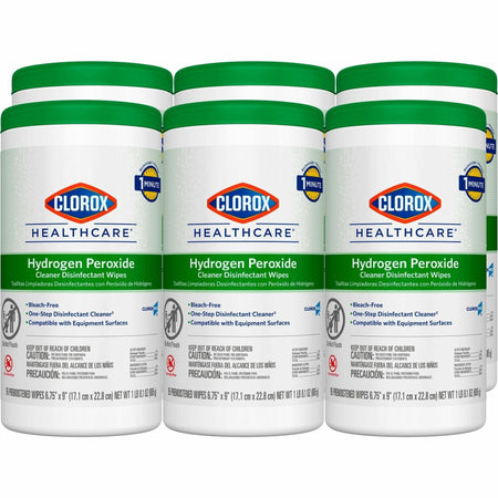 Clorox Healthcare Hydrogen Peroxide Cleaner Disinfectant Wipes - 9" Length x 6.75" Width - Bleach-free, Antibacterial - White - 95/Tub - 450 / Pallet