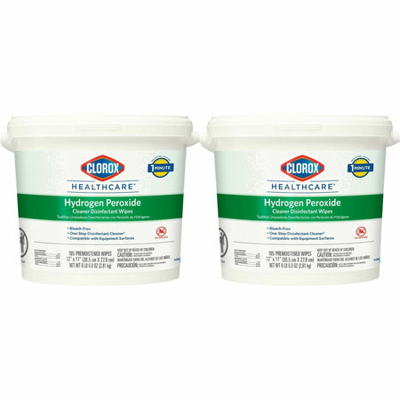 Clorox Healthcare Hydrogen Peroxide Cleaner Disinfectant Wipes - 11" Length x 12" Width - Bleach-free, Antibacterial - White - 185/Tub - 2 / Carton