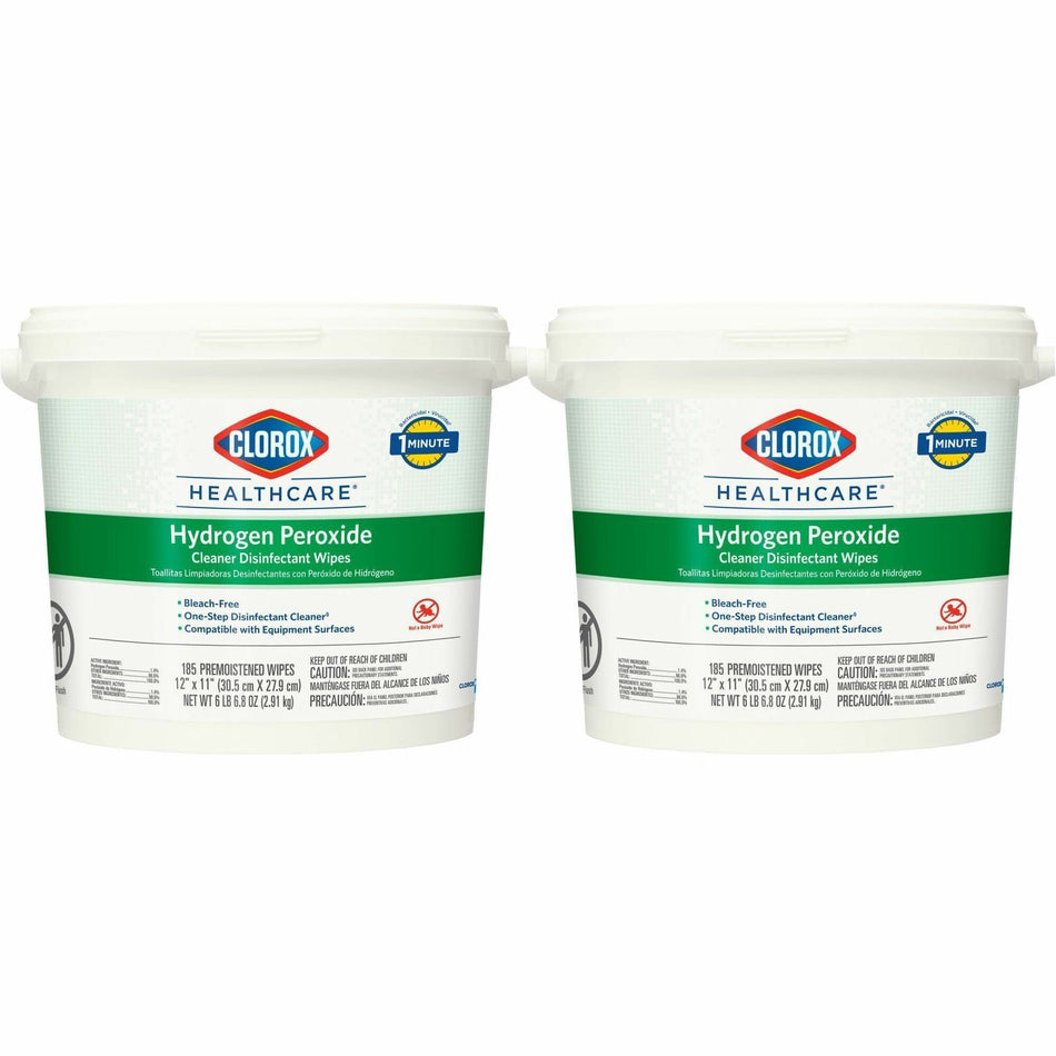 Clorox Healthcare Hydrogen Peroxide Cleaner Disinfectant Wipes - 11" Length x 12" Width - Bleach-free, Antibacterial - White - 185/Tub - 2 / Carton