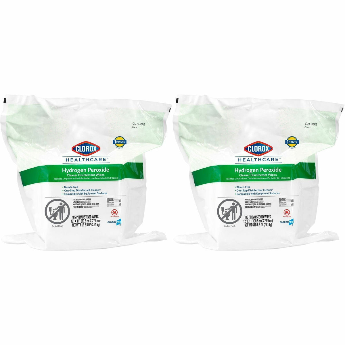 Clorox Healthcare Clorox Healthcare Hydrogen Peroxide Cleaner Disinfectant Wipes Bucket Refill - 11" Length x 12" Width - Bleach-free, Antibacterial - White - 185/Pack - 100 / Bundle