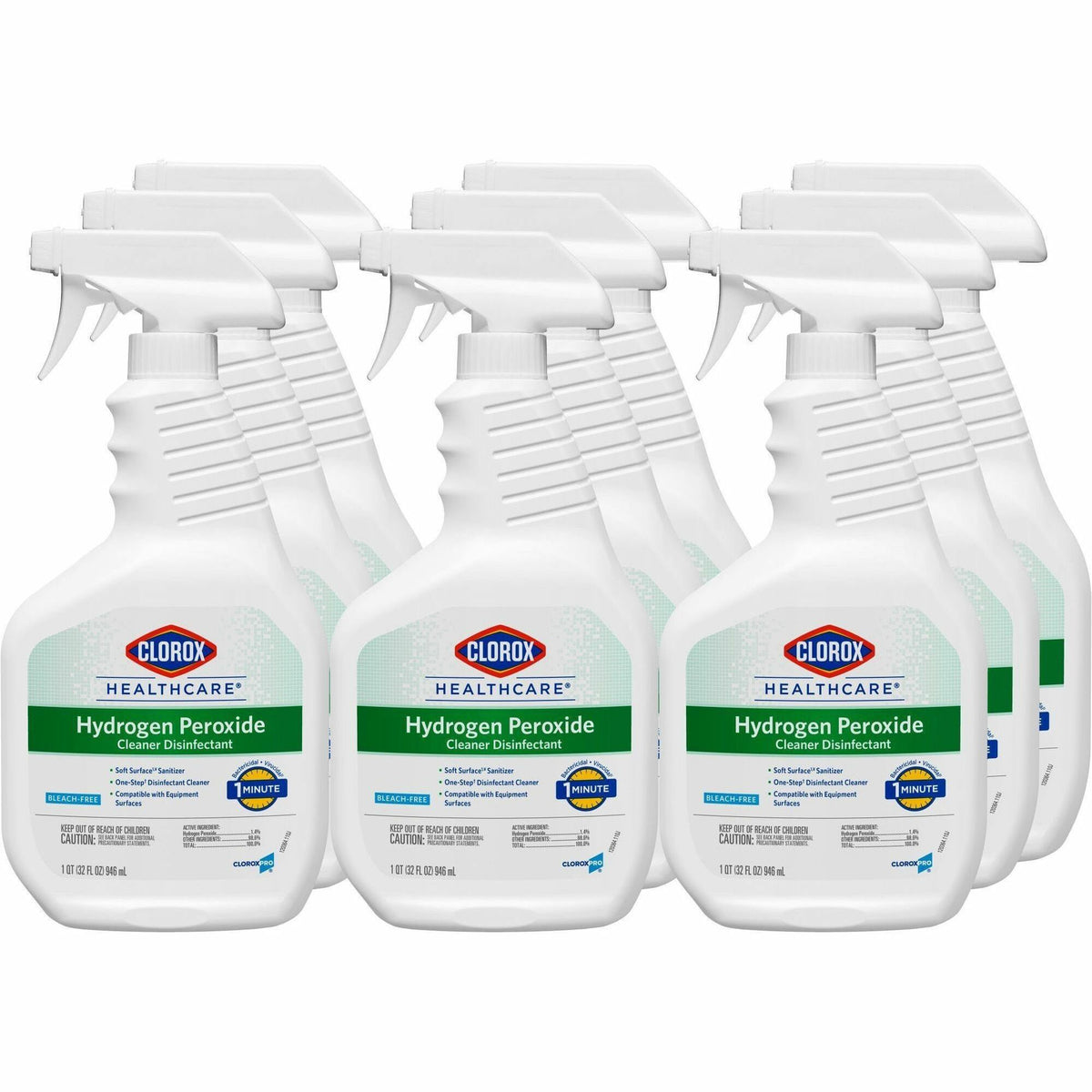 Clorox Healthcare Hydrogen Peroxide Cleaner Disinfectant Spray - 32 fl oz (1 quart) - Bleach-free, Disinfectant, Antibacterial - Clear - 9 / Carton