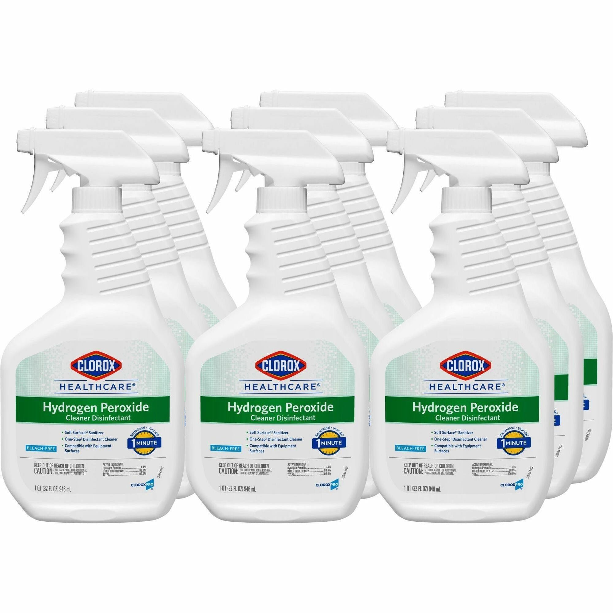 Clorox Healthcare Hydrogen Peroxide Cleaner Disinfectant Spray - 32 fl oz (1 quart) - Bleach-free, Disinfectant, Antibacterial - Clear - 432 / Pallet